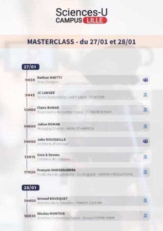 Programme des Masterclass d'EFFICOM Lille du 27 et 28 janvier